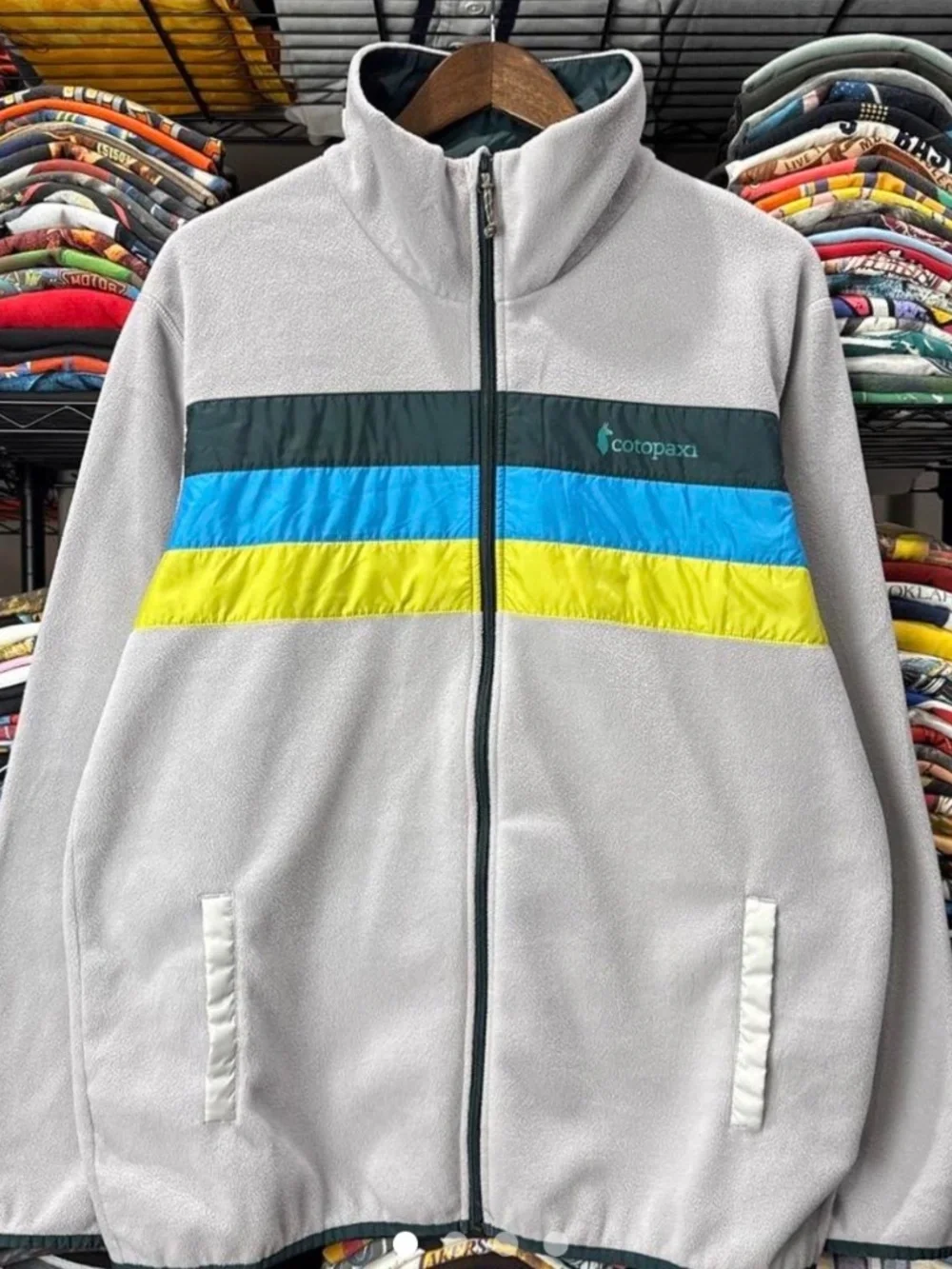 Cotopaxi fleece jacket gray yellow blue size medium men’s